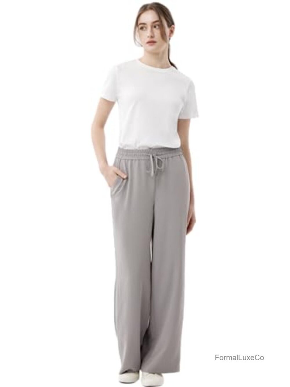 Women's Lightweight Crinkle Palazzo Wide Leg Pants with Adjustable Strap